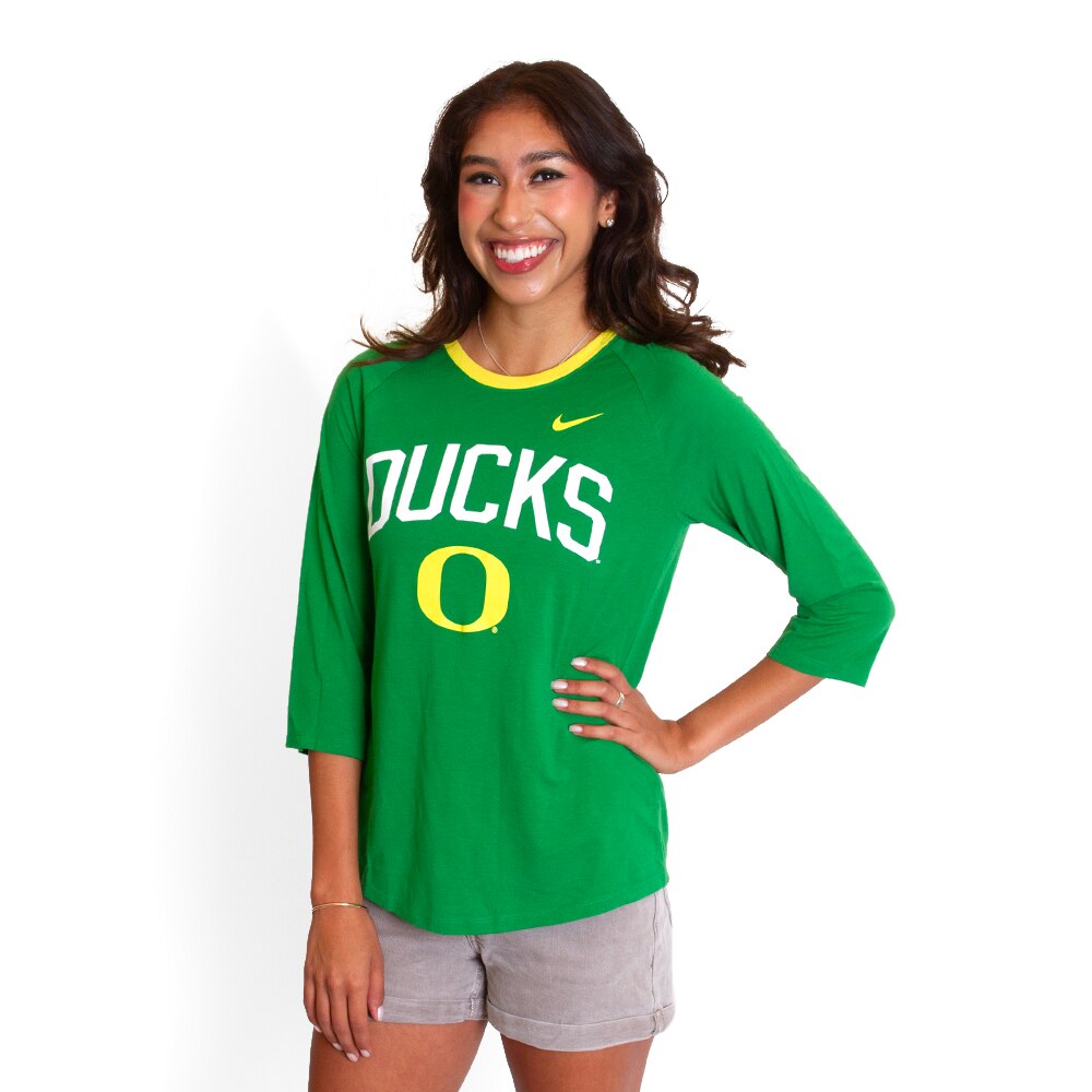 Classic Oregon O, Nike, Green, Raglan, Tri-blend, Women, 3/4-Sleeve, T-Shirt, 795232